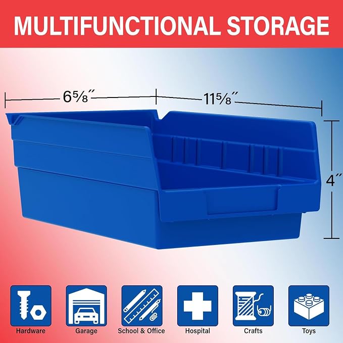 Akro-Mils 30130 Heavy Duty Plastic Shelf Bins, 12"x 6.5"x 4", Blue, 12-Pk | Heavy Duty Nesting Storage Bins for Garage, Closet, Refrigerator, Kitchen, Cabinet, Drawer Organization, Pantry Organization