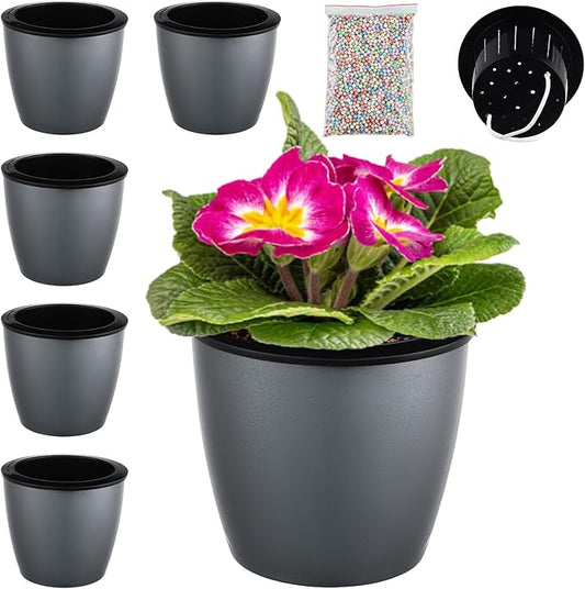 Planterhoma Self Watering Pots for Indoor Plants (Silver Gold, 6.7 Inch/5 Pack)