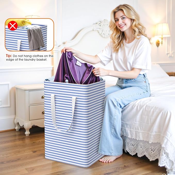 3-Pack Laundry Basket, Collapsible Laundry Hampers, 125L, Blue | Freestanding, Waterproof, Foldable Laundry Bin with Reinforced Handles, Dirty Clothes Hamper Basket for Bathroom, Dorm,Camper