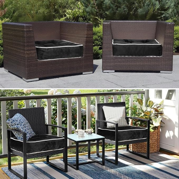ERWUDEling Outdoor Chair Cushions Set of 2, Patio Cushions for Outdoor Furniture, Tufted Waterproof Outdoor Chair Pads, 17x17x5inch,Black