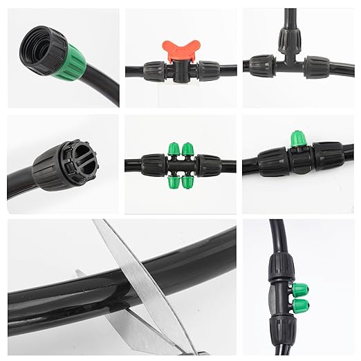 Anti Drop 1/2 Irrigation Tubing PVC Drip Irrigation Tubing 33FT(10M)(ID:13mmOD:16mm) for Garden Bed Main Line with Locked Barbed 6-Way 4-Way 3-Way&Tee End Plug 1/2" to 1/4" Irrigation Tubing Fittings