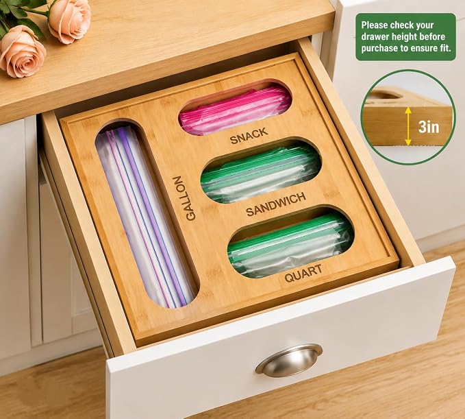 4 in 1 Bamboo Bag Storage Organizer for Sandwich, Snack, Quart,Gallon Bags