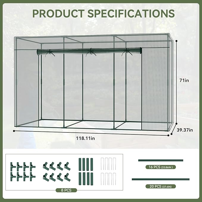 Crop Cages for Garden Plant, 9.8x3.3x6 Ft Plant Protection Tent with Zippered Door, Raised Garden Bed Cover with Frame, Wind-Resistant Plant Cages for Outdoor Plants Vegetable Flower