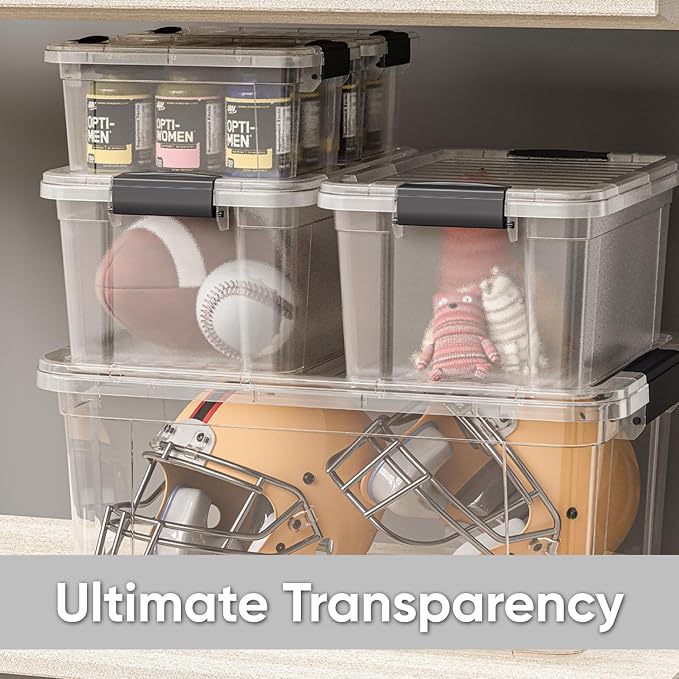 Superio 4.5 Quart Clear Plastic Storage Containers with Lids, Stackable Organizer Bins, BPA-Free Storage Boxes for Home, Office, Dorm & Classroom, 8 Pack