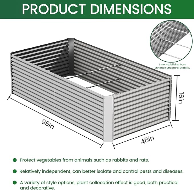 2pcs Tall 8x4ft Galvanized Raised Garden Bed Outdoor,Above Ground Garden Bed for Vegetable,Metal Raised Beds for Flower,Steel Raised Beds for Gardening