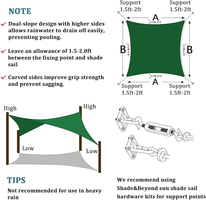 Shade&Beyond Custom 12'x19' Sun Shade Sail Canopy Rectangle UV Block Breathable Curved Sunshade for Backyard Yard Deck Outdoor Facility and Activities, Green (We Make Custom Size)