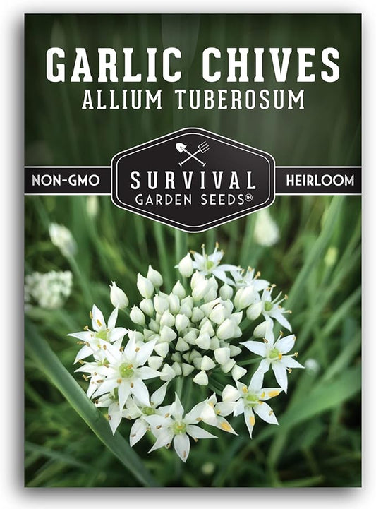Survival Garden Seeds 1 Pack Garlic Chives Seed for Planting - Packet with Instructions to Grow Delicious Perennial Herbs in Your Home Vegetable Garden - Non-GMO Heirloom