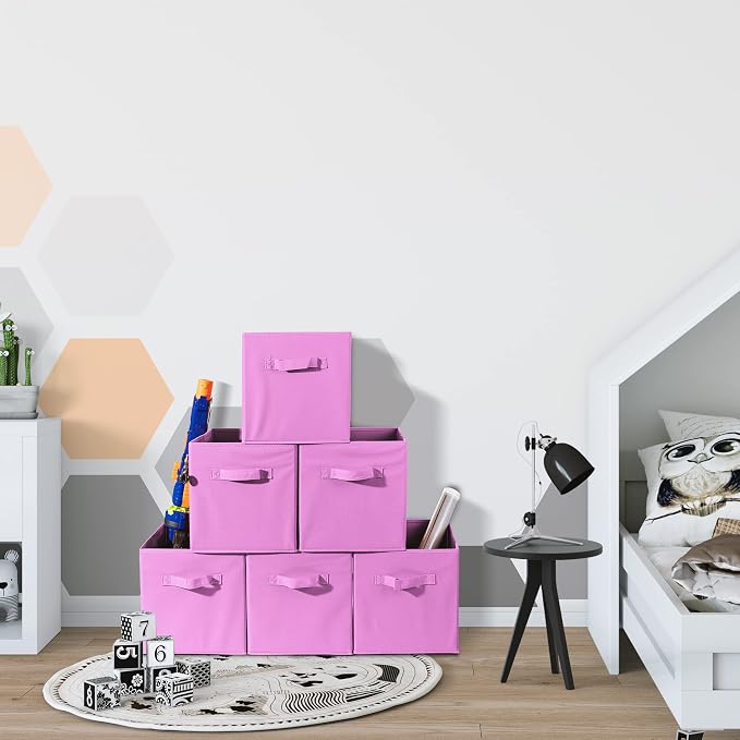Sorbus Fabric Storage Cubes, 6-Pack Foldable Bins (11 Inch, Pastel Pink)