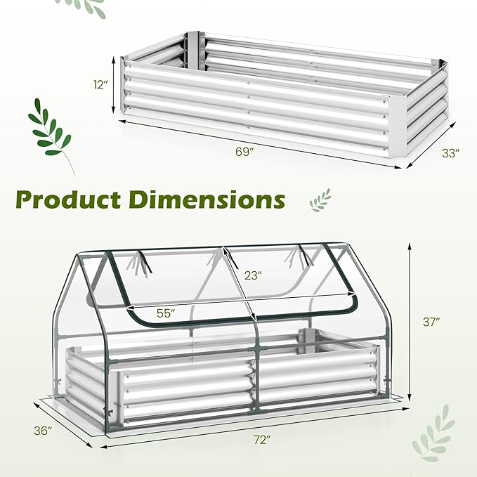 S AFSTAR Raised Garden Bed with Cover, 6FT x 3FT x 3FT Galvanized Bottomless Garden Bed with Greenhouse, Dual 2-Tier Roll-Up Windows, Easy Venting & Watering, Outdoor Metal Planter Box Kit with Cover