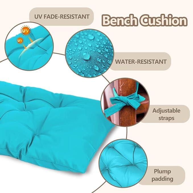 Yddsky 47.3 in Waterproof Indoor/Outdoor Garden Bench Seat Cushions，Thicken Patio Bench Soft Rocking Chairs Pad Lounger Seat for Wicker Loveseat Settee（47.3 X 19.6 X 3.9 in Turquoise）