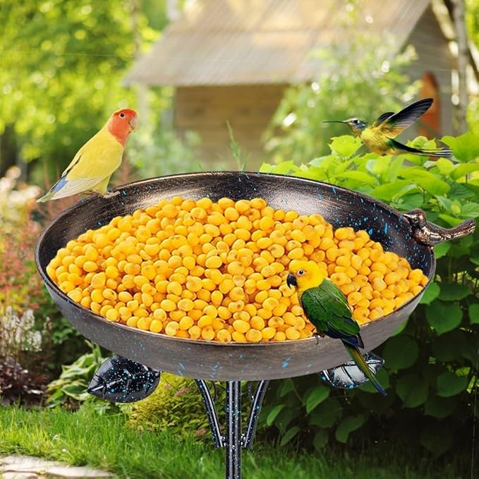 DREAMSOUL 12" Dia Bird Bath Antique Metal Bird Bath for Outside, Pedestal Birdbath with 4 Prongs Stake for Garden Yard Patio Decor