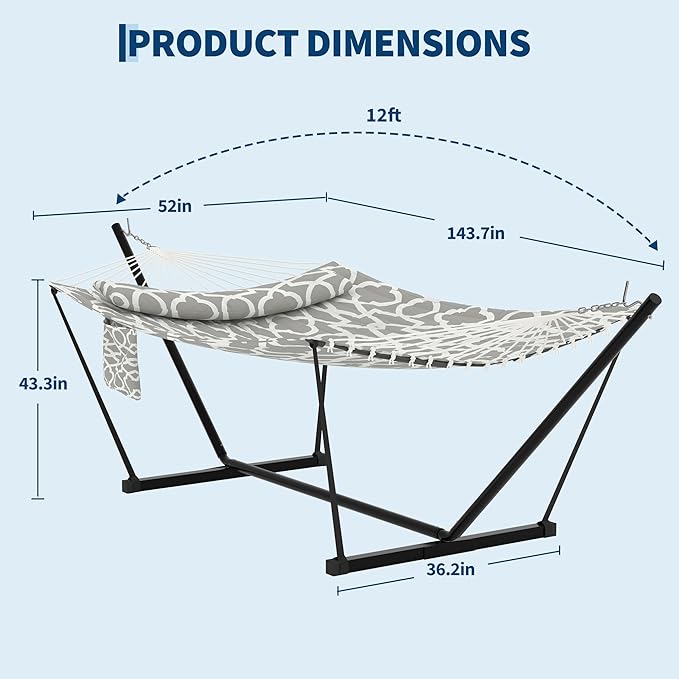 Garvee﻿ 2 Person Hammock with Stand for Outside, Double Hammock with Stand and Pillow, Max 450 Lbs Capacity with Balance Rope, Large Hammock for Outdoor Patio Backyard Poolside