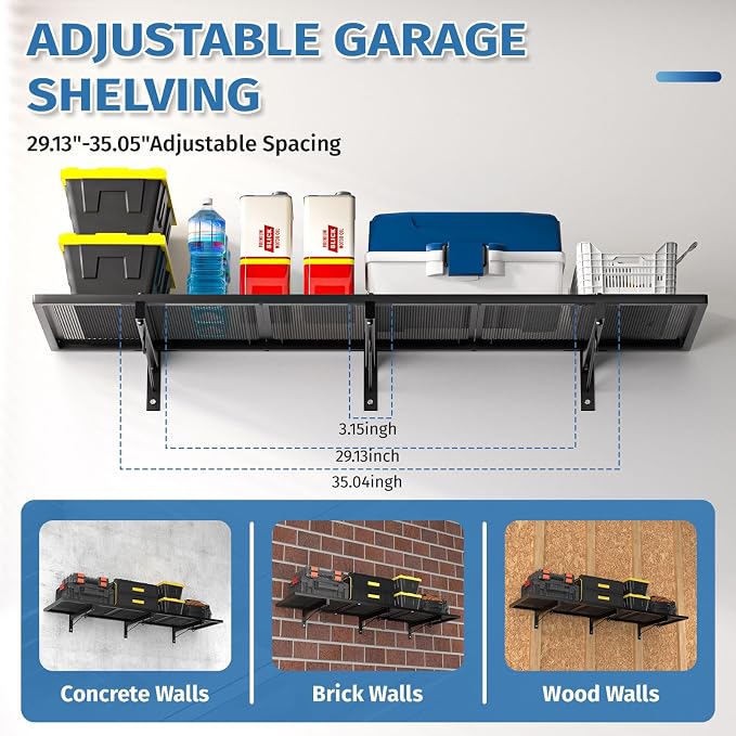 Garage Wall Shelving,46"X 12.5" Garage Shelving Wall Mounted,Heavy Duty Garage Storage Rack with 4 Hooks,160 LBS Capacity,Black Metal Floating Organizer Shelves for Warehouse (1)