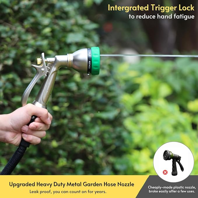 HOSUN 100% Metal Heavy Duty Garden Hose Nozzle Sprayer | 7 Spray Patterns, Lockable Rear Trigger, High Pressure for Plant Watering, Lawn Care, Car Washing & Pet Bathing
