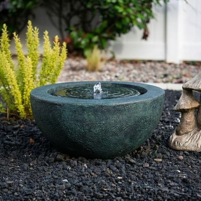 XBrand 19.8" W Round Sphere Water Fountain Indoor Outdoor with LED Light, Polyresin Bubbler Feature for Patio Garden Yard Home Décor, Dark Green