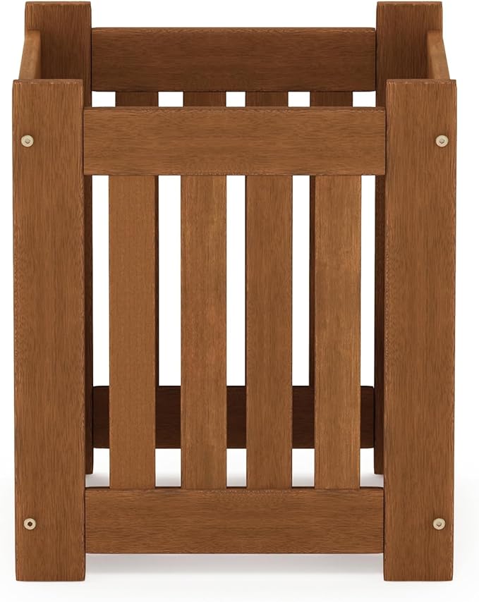 Furinno TIOMAN Planter Box, Hardwood Flower Box, Cube Garden Box, in Teak Oil, Outdoor Indoor, Garden, Patio, Balcony, Light Wood