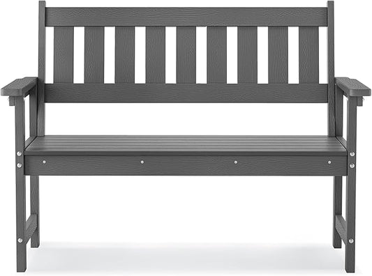 LUE BONA Outdoor Bench, 2-Person HDPS Garden Bench, Outdoor Benches Weatherproof, All-Weather Fade/Rot Resistant Patio Bench for Park, Front Porch, Backyard (Dark Gray)