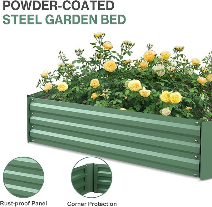 Aoodor 4 x 4 x 1 ft Galvanized Raised Garden Bed, Mini Greenhouse Kit with 2 Roll-up Zipper Doors for Vegetables, Flowers, and Herbs, White