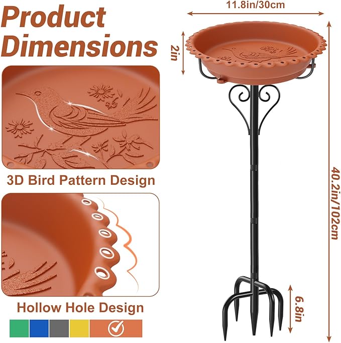 Bird Bath for Outside,40In Vintage Freestanding Bird Baths for Outdoors with Removable Bowl,Bird Baths Feeder with 5 Prongs Base for Garden Patio Yard Lawn Decor (Brown)