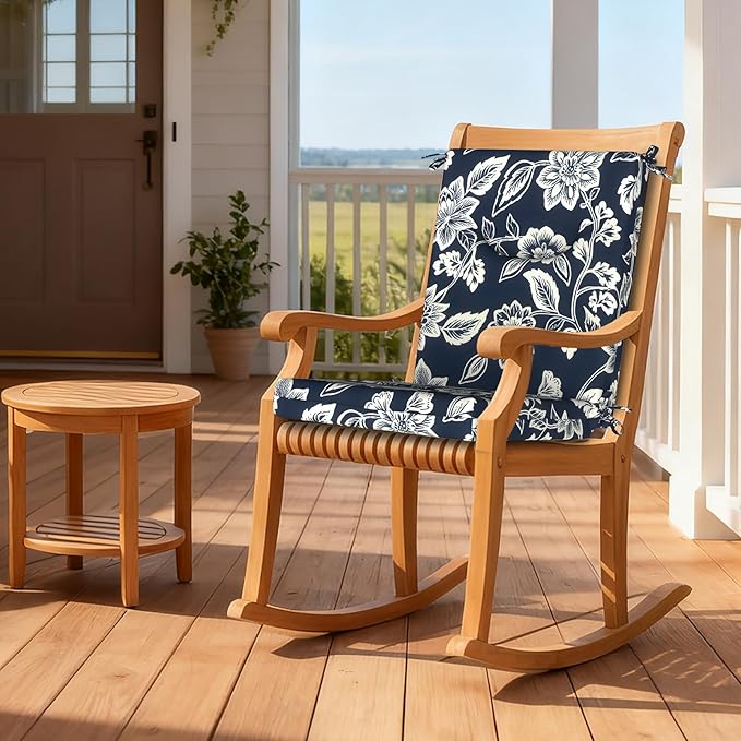 DYTXIII Outdoor High Back Chair Cushions Set of 2, 44x20 in Water Repellent Patio Seat Cushions with Elastic Sponge, All Weather Cushions for Rocking, Dining Chairs, Patio Furniture - Vines Navy