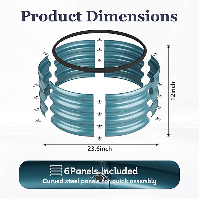 2 x 2 x 1 ft Round Raised Garden Bed, Blue 2 Pack 0.6 mm Thick Galvanized Steel Planter Box with Double Layer Paint and Safety Edge Trim for Vegetables Flowers Herbs Outdoor Garden