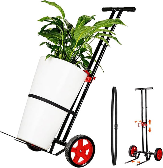 Garden Plant Dolly Cart with Wheels, Heavy Duty Plant Caddy with Adjustable Grabbing Arm, Potted Plant Mover with Suction Cups & Secure Strap, Indoor and Outdoor Gardening Cart Plant Pot Lifter