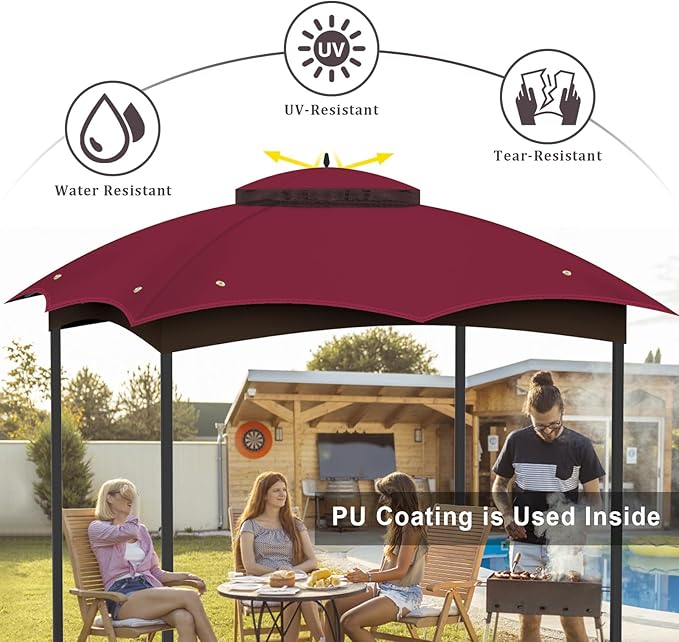 10x12 Replacement Gazebo Canopy Top Cover, Double Tiered Waterproof Canopy Roof for Lowe's Allen Roth Gazebo #GF-12S004B-1(Red)