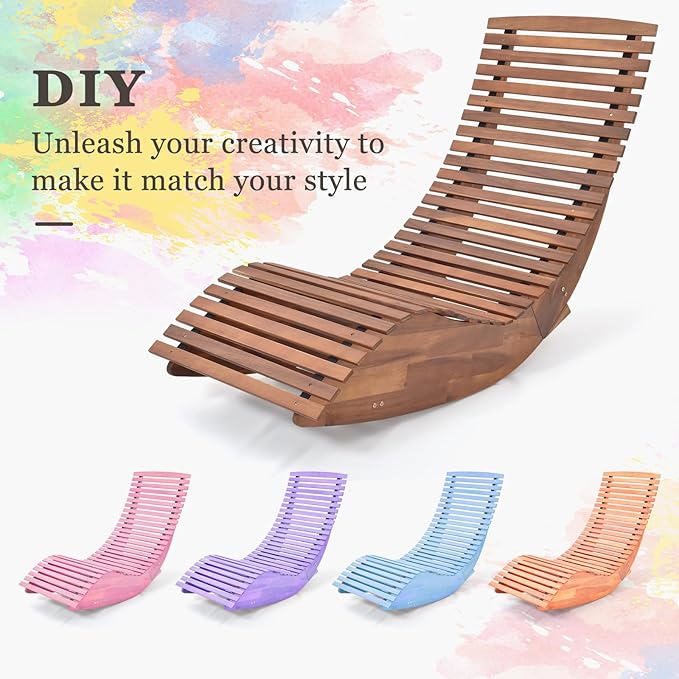 Tangkula Outdoor Acacia Wood Rocking Chair, Porch Rocker with Widened Slatted Seat and High Back, Wooden Rocking Patio Chair, Outdoor Rocking Sun Lounger for Backyard, Garden