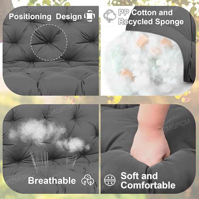 Premium 5"Thick Waterproof Outdoor Swing Cushions Sturdy Durable 2-3 Seat Replacement Porch Swing Cushions with Backrest&Ties Bench Cushion for Outdoor Furniture Backyard Patio(Gray60x40inch)