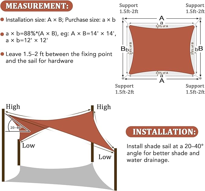 Shade&Beyond Custom PPR810 10'x14' Sun Shade Sail Canopy Rectangle, UV Block Sunshade for Backyard Yard Deck Outdoor Facility and Activities, Rust Red, (We Make Custom Size)