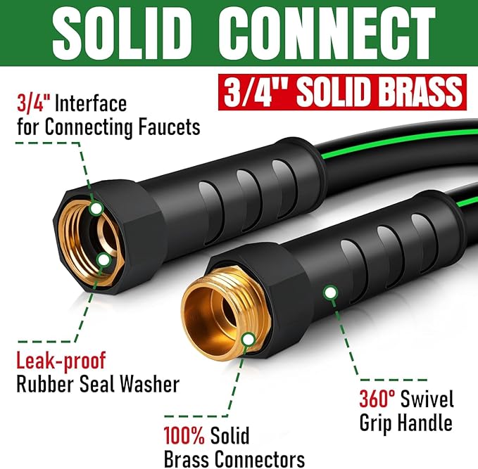 Short Garden Hose 6 Feet, NON-EXPANDABLE Flexible Water Hose, Kink Resistant Lightweight Hybrid Hose, Leakproof Hose Male to Female Fittings