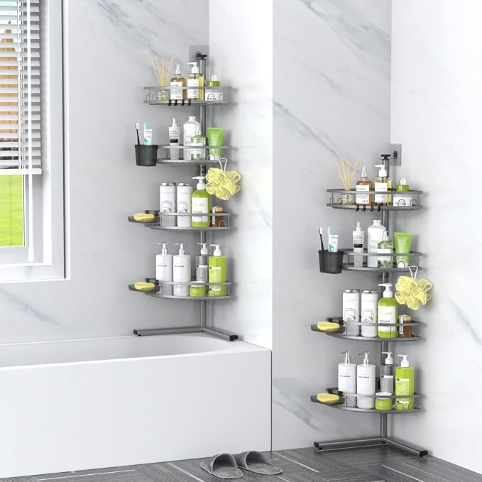 Standing Corner Shower Caddy - Rustproof Bathroom Shower Stand Shelf