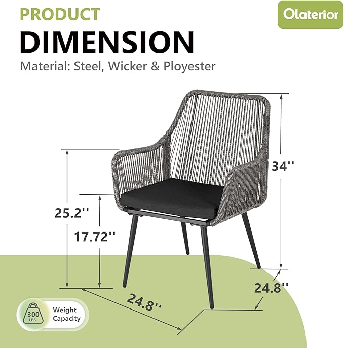Patio Dining Chairs Outdoor Dining Chairs Set of 4, Woven Twisted Wicker Rattan Chair with Armrest and Cushion, Modern Indoor Outdoor Seating for Garden, Lawn, Backyard, Grey