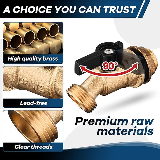 Rain Barrel Spigot Kit 3/4" GHT Slid Brass Water Barrel Spigot,Leakproof Garden Hose Connector Bulkhead Fitting with Drain Valve for Buckets and Rain Barrels DIY Kit