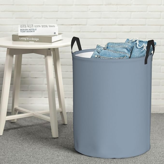 19.6" Large Laundry Hamper Bag, Dusty Blue Color Collapsible Laundry Basket Dirty Clothes Organizer Washing Bin for Family Essentials Storage