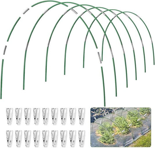 Garden Hoops for Raised Beds, 50pcs 7ft Grow Tunnel Greenhouse Support Hoops Rust-Free Frame for Garden Netting Row Cover Fabric, 10 Set DIY Fiberglass for 3 & 4 Ft Wide, 30pcs Clips