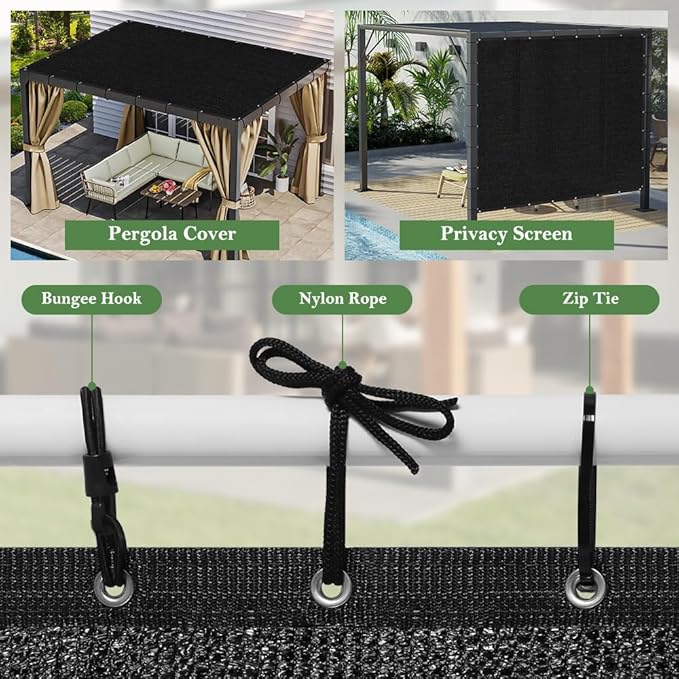 SEEYE 90% Sun Shade Cloth, 8 x 12 FT Durable Privacy Screen Shade Cover, Pergola Shade Cover with Grommets, UV Block Mesh Tarp for Plant Cover, Greenhouse, Patio, Chicken Coop, Balcony, Black