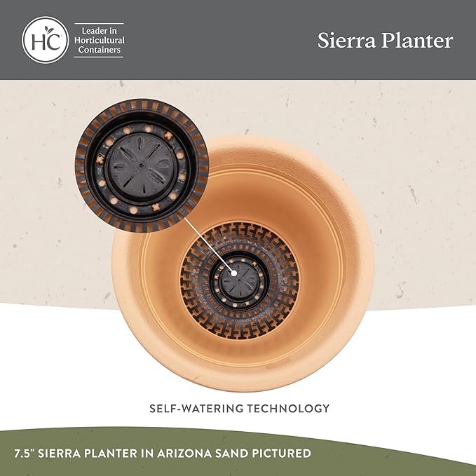 The HC Companies Sierra Round Self-Watering Pot - Lightweight Plastic Planter for Herbs & More - Durable Plant Pots for Indoor Plants & Outdoor Plants (16” Rustic Redstone, Pack of 2)