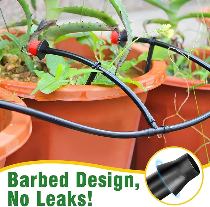 RedChili 260 Pack Drip Irrigation Fittings Kit for 1/4" Tubing, Complete Set with Drip System Barbed Connectors (Misting Nozzles, Nozzle Tees, Single Barbs, Couplings, Tees, Elbows, Plugs, Crosses)