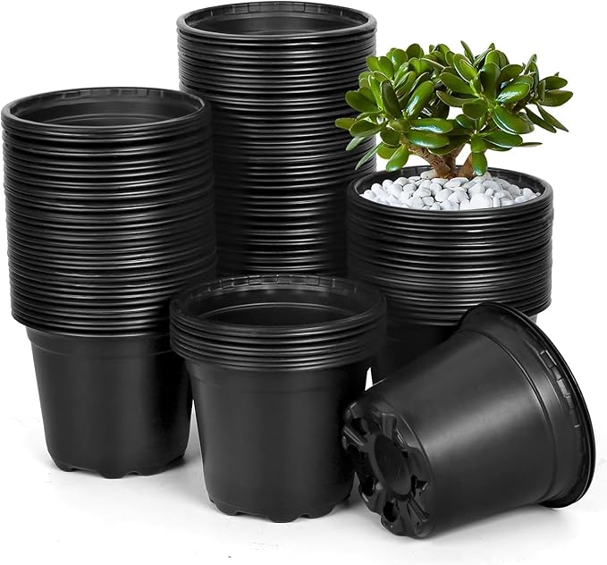 120 Packs 5 Inch Plant Nursery Pots, Plastic Seeds Starter Pots with Drainage Holes, Germination Soft Flower Plant Container for Succulents Seedling Cutting Transplanting (120, 5 Inch)