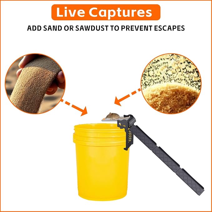 Walk The Plank Mouse Traps for 5 Gallon Bucket, Auto Reset 4 Pack | Continuous multi-catch system with instant auto-reset plank, high sensitivity trigger, fits standard 5-gallon