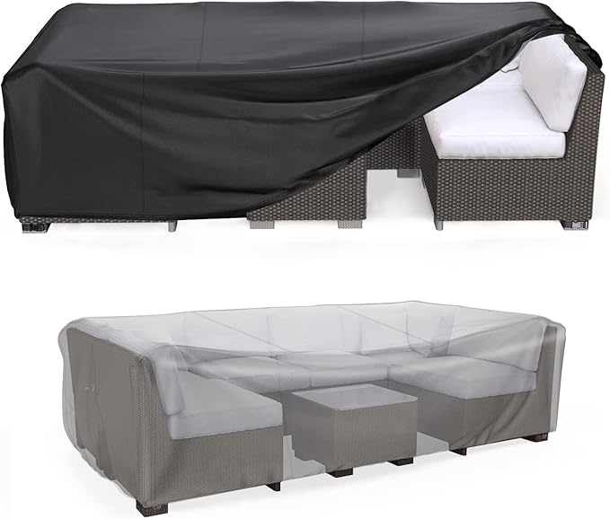 Patio Furniture Set Cover Waterproof, Mrrihand Outdoor Sectional Sofa Set Cover Heavy Duty 600D Table and Chair Set Cover 98" L× 78" W× 30" H