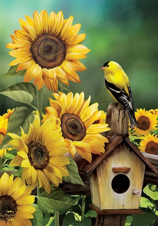Goldfinch and Sunflowers Summer Garden Flag Birdhouse Floral 12.5" x 18"