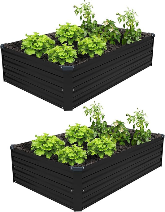 4×3×1FT(2PCS) Galvanized Raised Garden Bed Kit Metal Planter Boxes,Large Raised Garden Bed for Planting Vegetables,Flowers,Herbs -Black