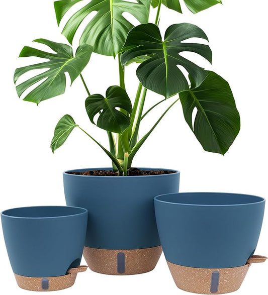 montresor 12/10/8 Inch Self Watering Pots for Indoor Plants Plastic Large Plant Pots for Outdoor Plants, Water Level Window & Spacious Reservoir Flower Pots Decorative Planter with Drainage and Tray
