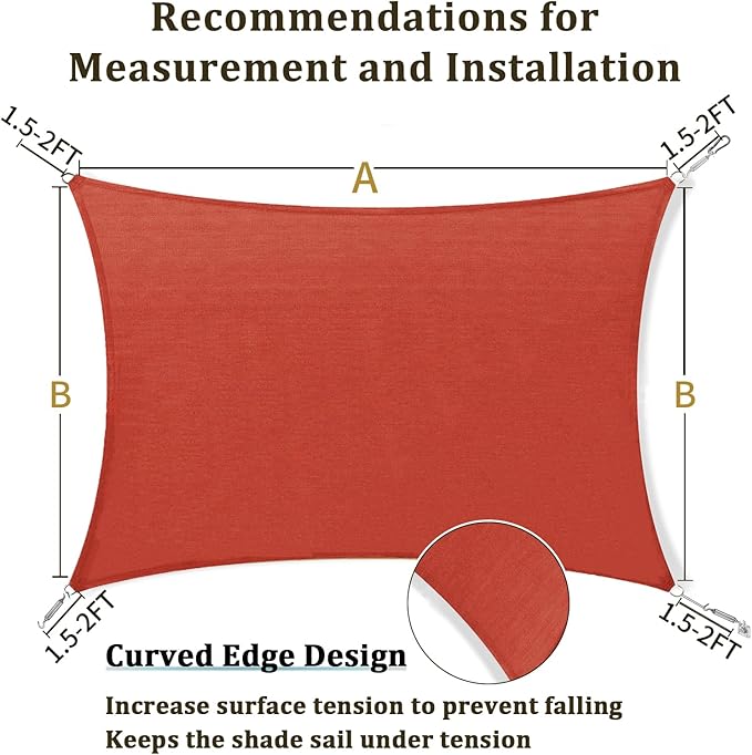 Shade&Beyond 10'x13' Sun Shade Sail Rectangle Canopy Sail Sunshade UV Block for Patio Yard Backyard Rust Red, (We Make Custom Size)