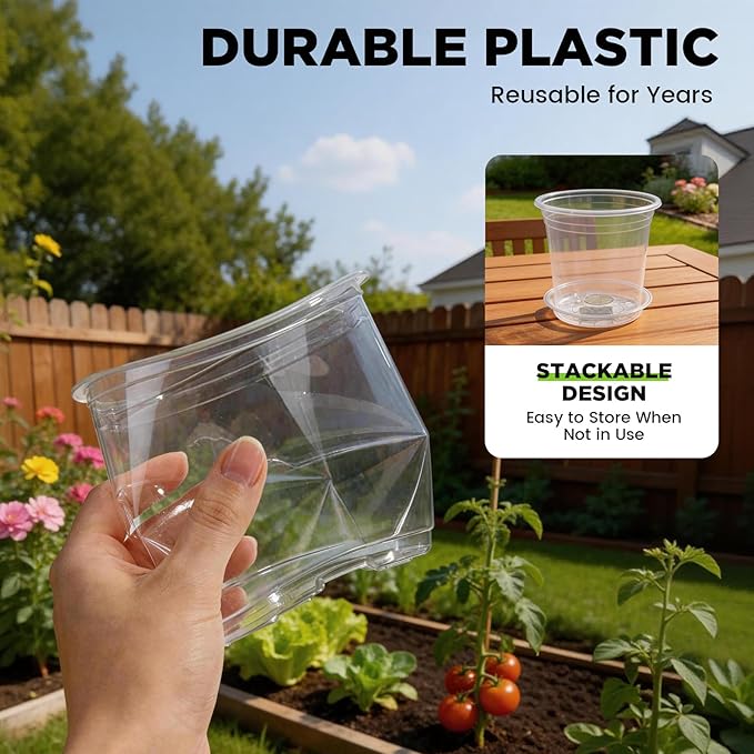 24 Pack Clear Nursery Pots for Plants, 4/5/6 Inch Plastic Plant Pots with Drainage Holes and Saucers, Transparent Orchid Pots for Indoor Plants, Seedlings, Cuttings, Repotting and Root Observation