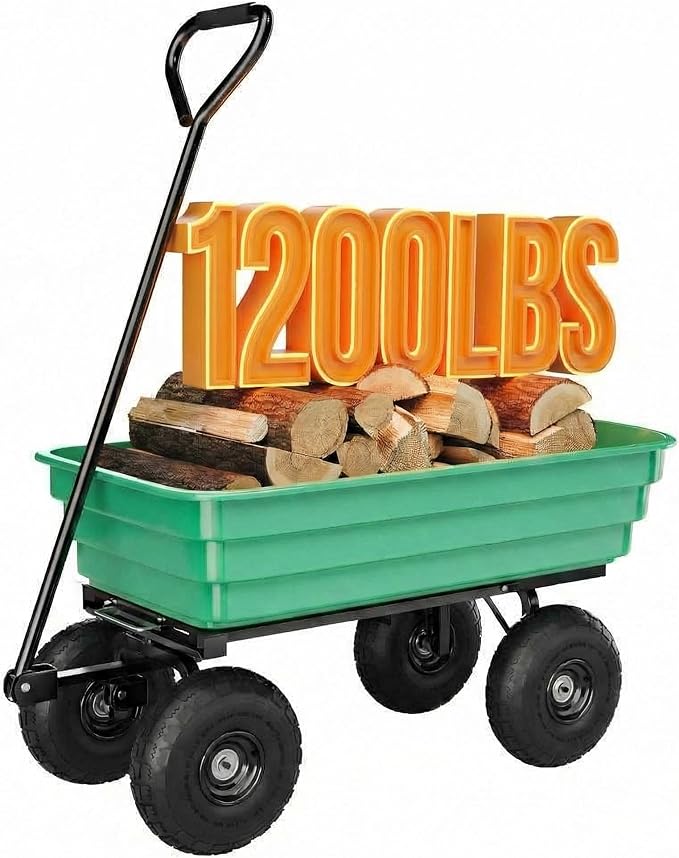 Garden Dump Cart - 1200lb 6 Cu.Ft. Heavy Duty All Terrain Wheel Barrow, 180° Pivoting Handle for Easy Control,for Yard Work,Courtyards, Farm and Gardening