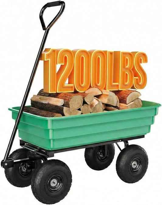 Garden Dump Cart - 1200lb 6 Cu.Ft. Heavy Duty All Terrain Wheel Barrow, 180° Pivoting Handle for Easy Control,for Yard Work,Courtyards, Farm and Gardening