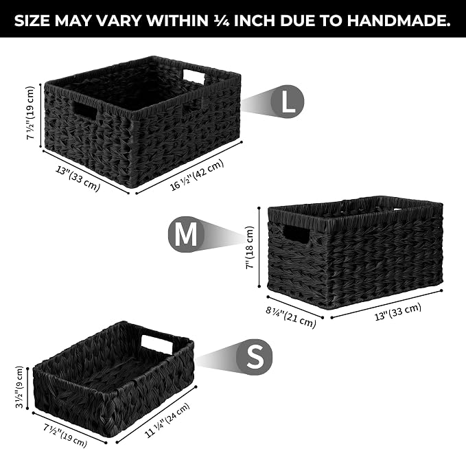 GRANNY SAYS Wicker Storage Baskets for Shelves, Black Wicker Basket, 2-Pack | Waterproof Woven Baskets for Storage, Decorative Basket, Wicker Baskets for Organizing, organizer Basket, Black Woven Basket